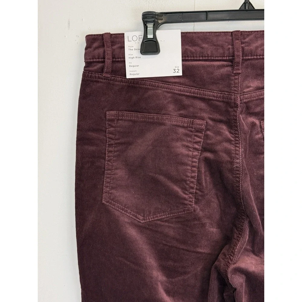 Ann Taylor LOFT Pants Womens 14/32 Burgundy Corduroy High Rise Skinny Leg Casual